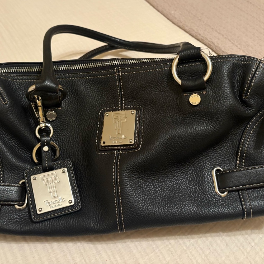 Black Textured Leather Handbag